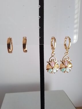 Pretty Bird Rose Gold Floral Drop Huggie Earrings With Rose Gold Dainty Huggies